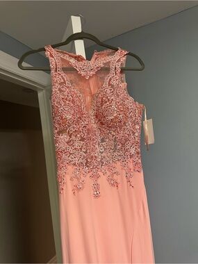 Elegant Embellished Pink Lace Evening Dress